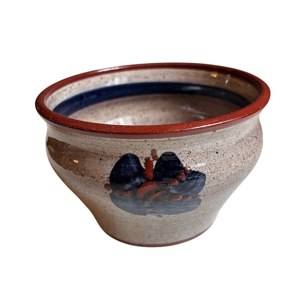 Studio pottery small bowl unique gray brown blue signed farmhouse primitive